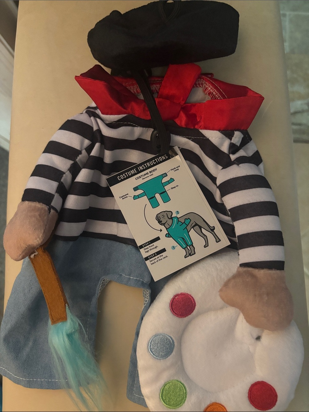 🩻 Dog Artist Costume Plush Toy - Blue, White, Black, Red xs